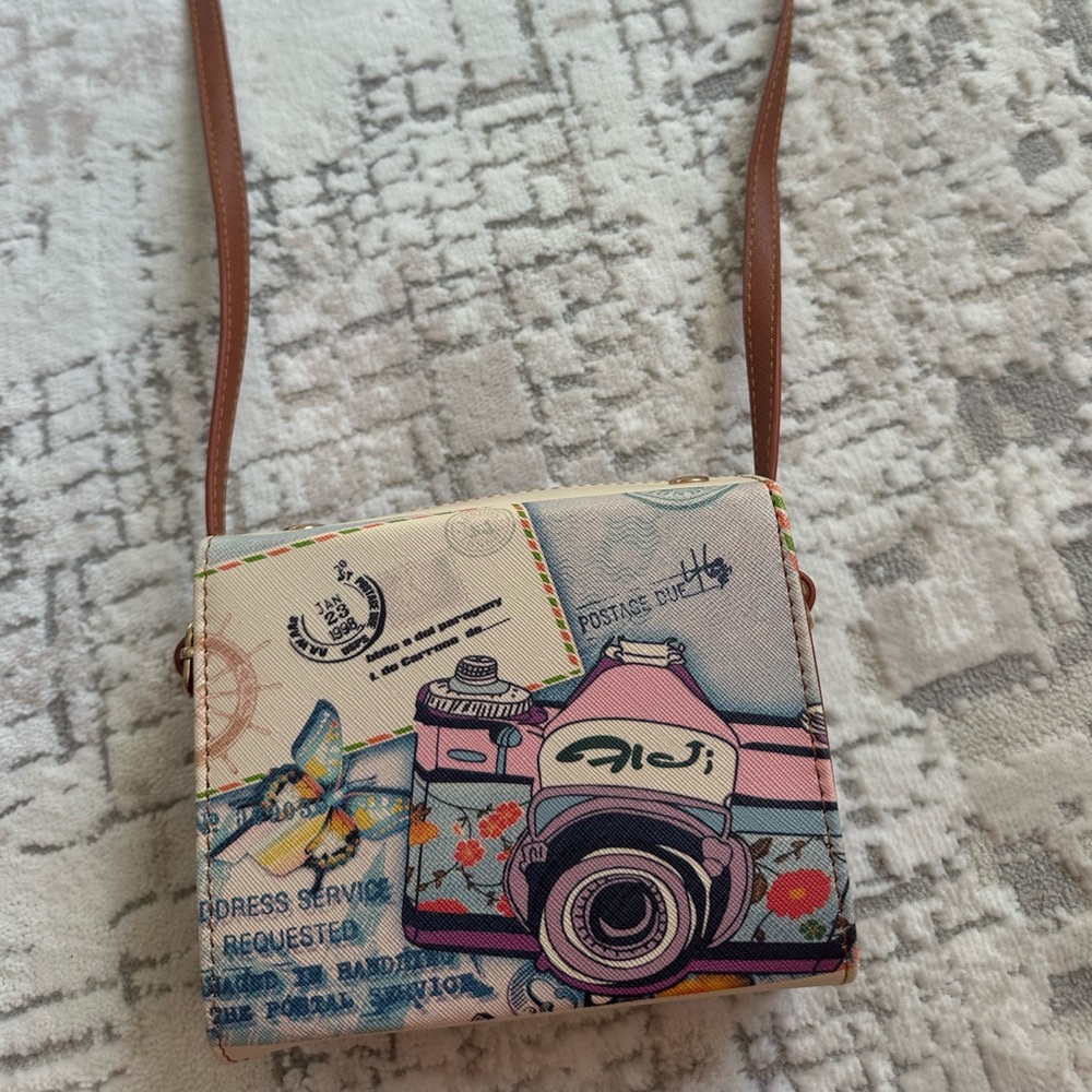 Instax mini Crossbody Camera case crossbody bag -Pink Brown